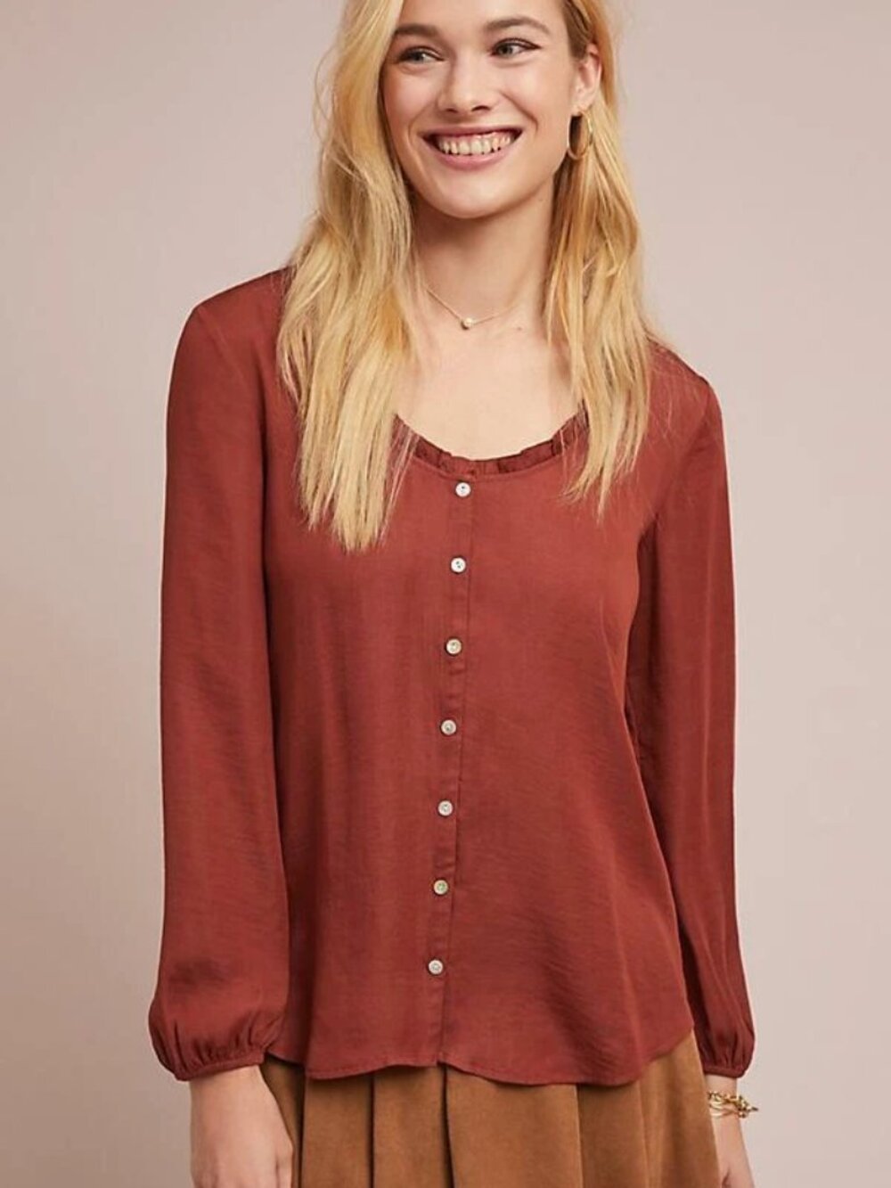 Dolan by Anthropologie Women's Rust Marilyn Button-Front Blouse Top Size M